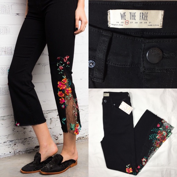 black floral embroidered jeans
